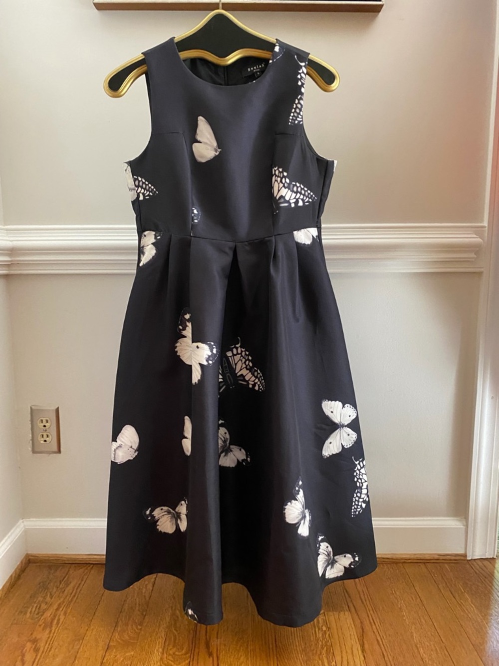 Black Butterfly Print Beaulah Sleeveless Fit-and-Flare Dress